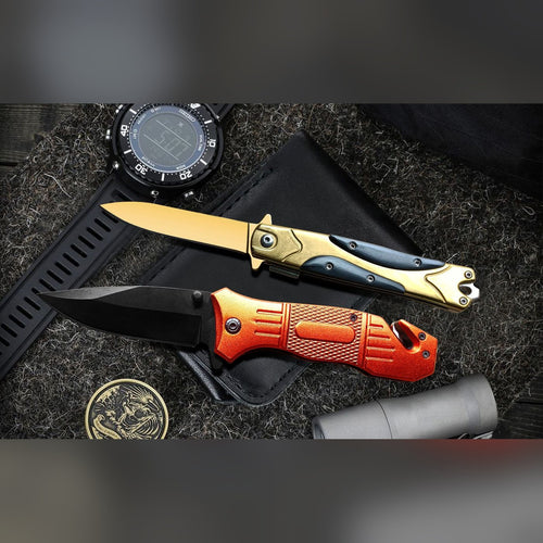 Spring-Assisted Knife Set of 2, Orange & Gold