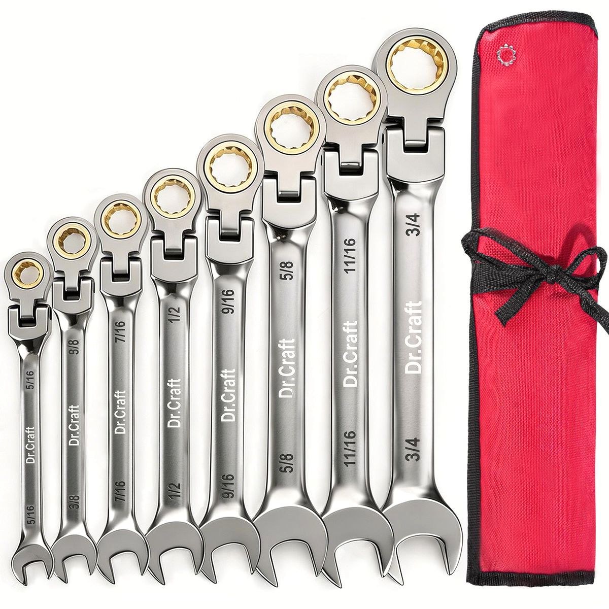 8-Piece Flex-Head Ratcheting Wrench Set, SAE