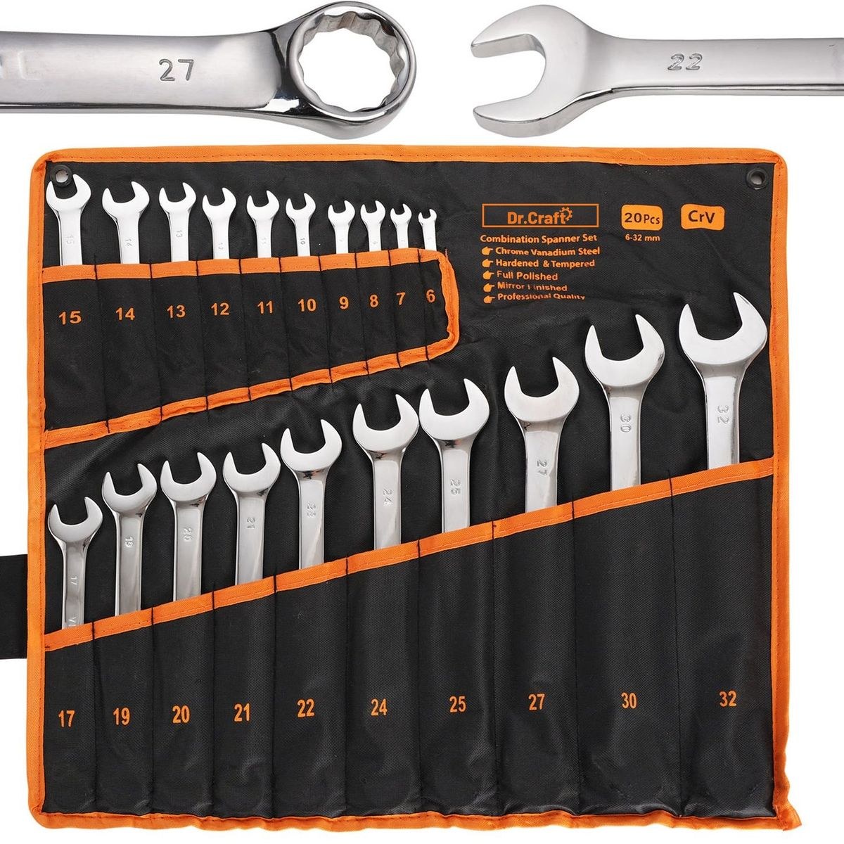 20-Piece Combination Wrench Set, Metric