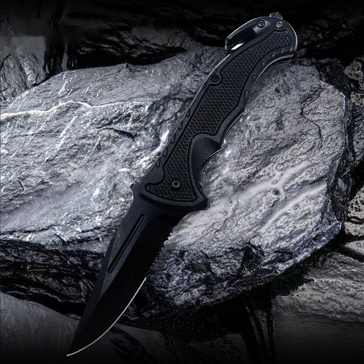 Spring-Assisted Rescue Knife, Black