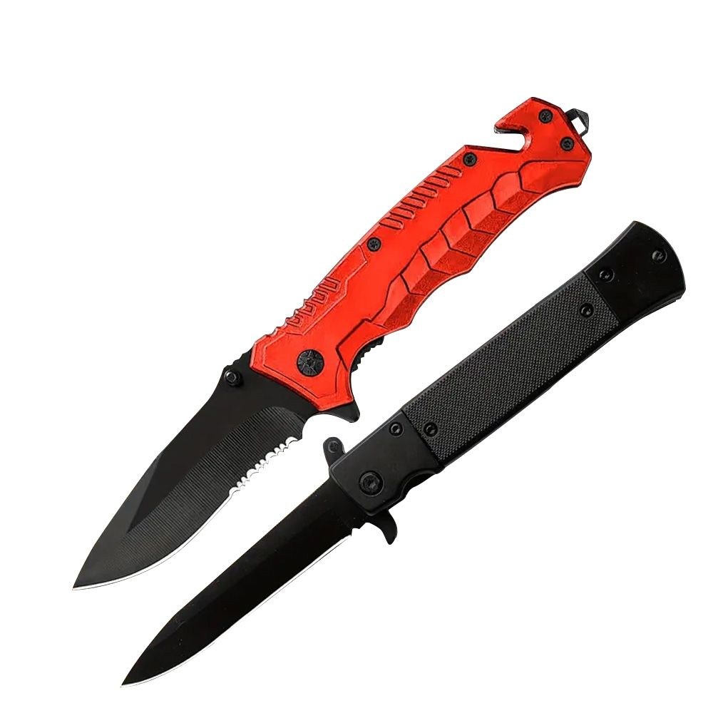 Rescue Folding Knife Set of 2, Red & Black