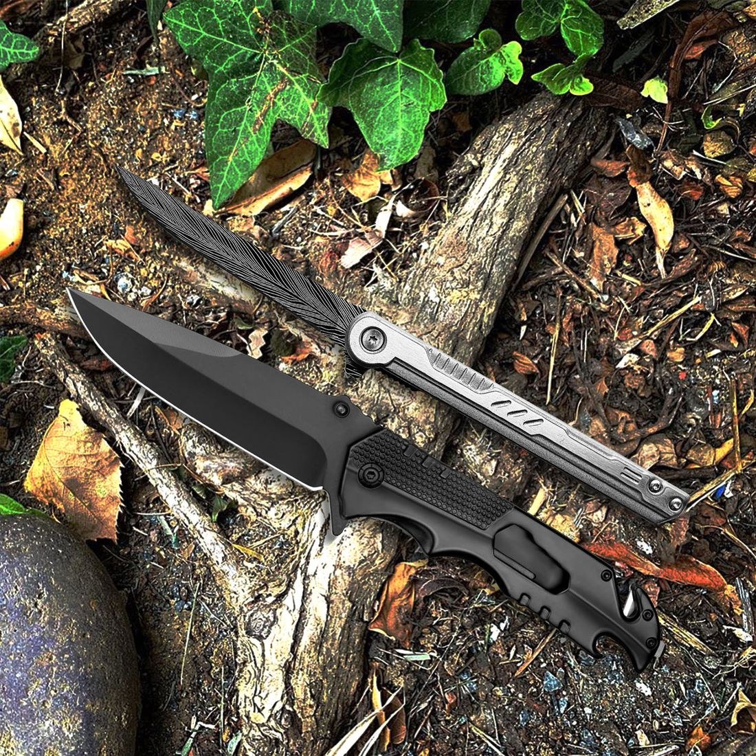 Flipper Knife Set of 2, Black