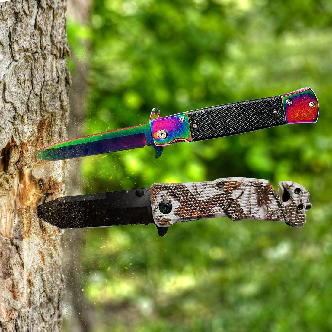 Folding Knife Set of 2, Rainbow & Camo