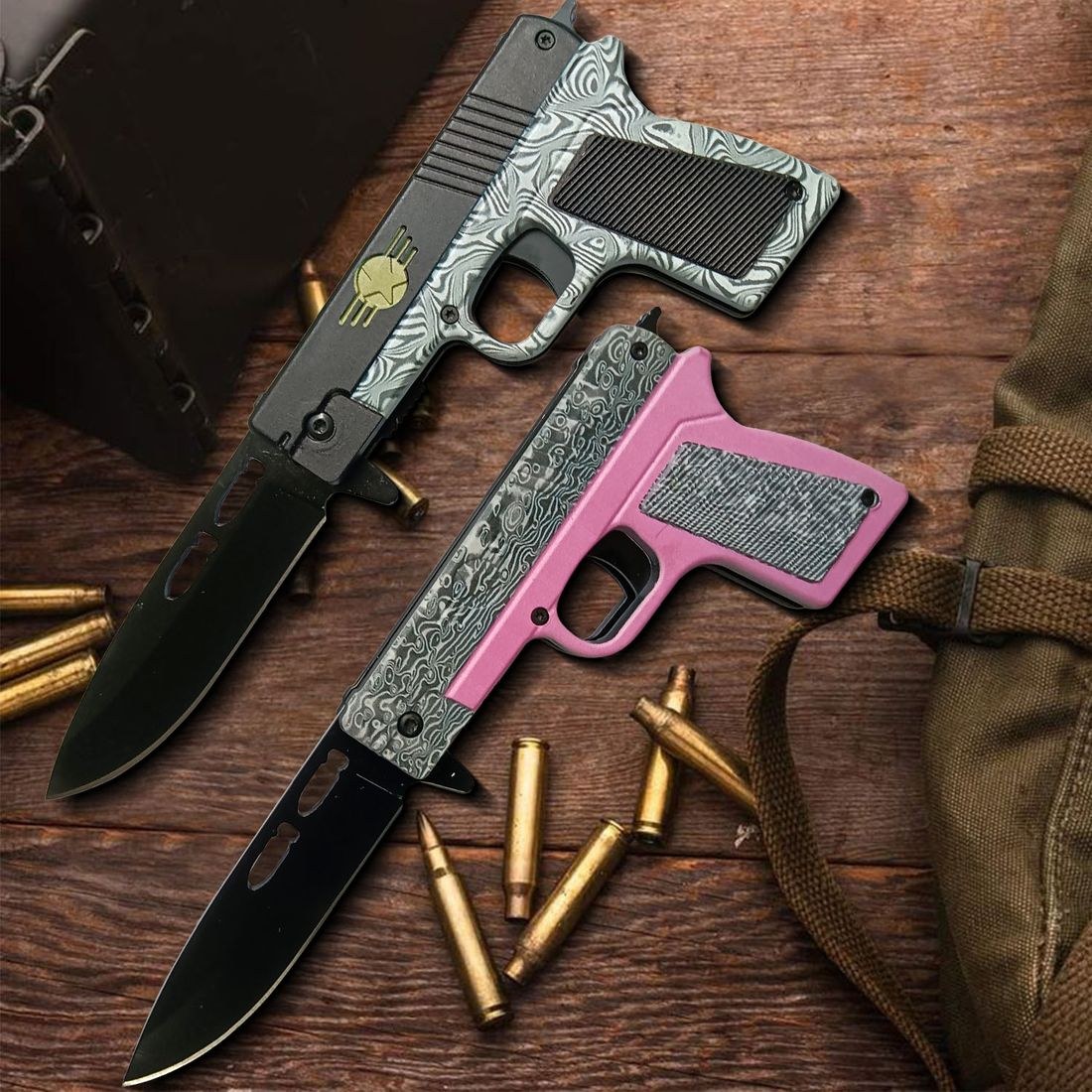 Pistol-Shape Folding Knife Set of 2