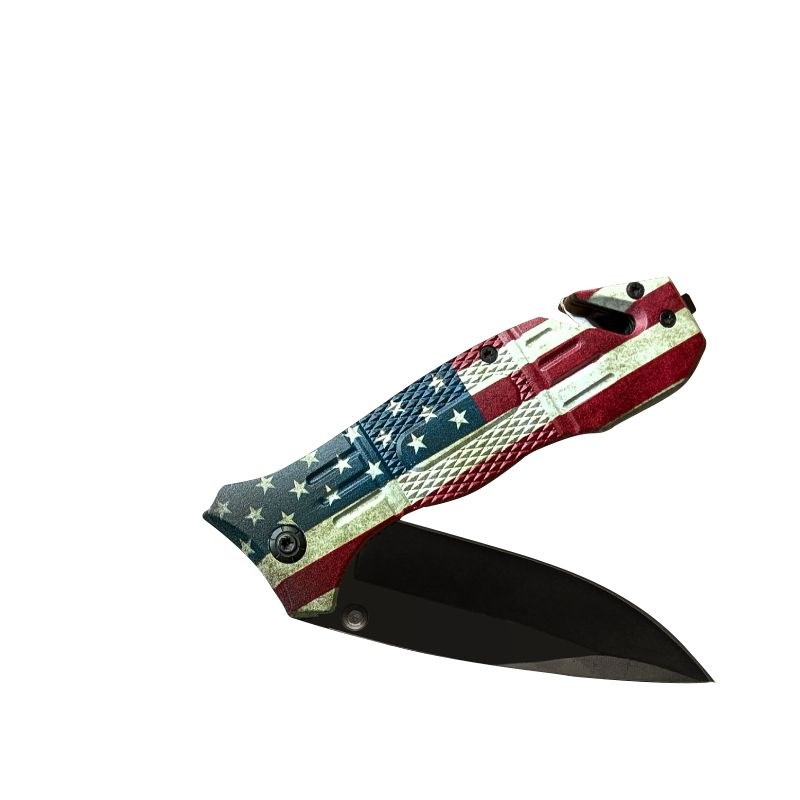 Spring-Assisted Knife Set of 2, Gold & Flag — view 2