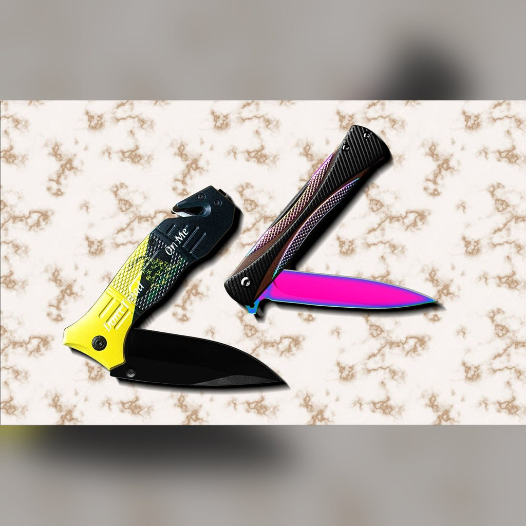 Spring-Assisted Knife Set of 2, Rainbow & Yellow