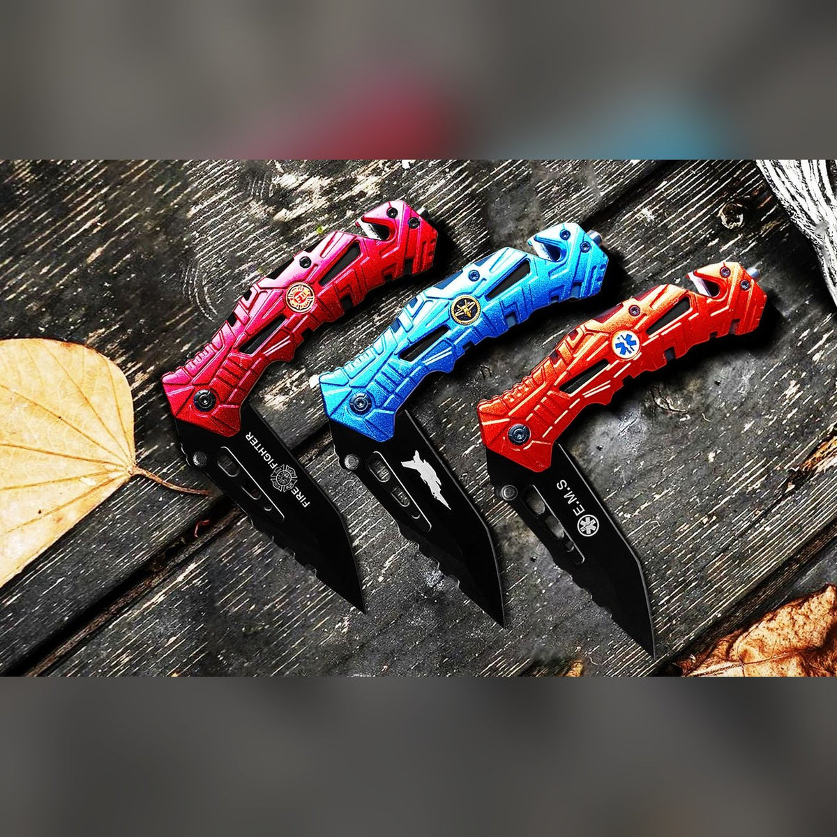 Rescue Knife Set of 3, Red, Blue & Orange